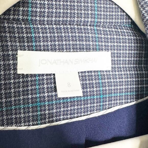 Jonathan Simkhai Womens Jacket Blazer Plaid Double Breasted Belted Blue Size 8 - Picture 7 of 7